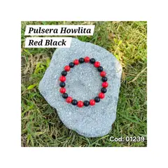 GENERICO - Pulseras para hombre en Piedra Howlita Roja con Piedrax Onix