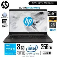 HP - Laptop 250 G10 Intel Core i3-1315U 8GB RAM 256GB SSD 15.6 Pulg. HD - 81H23LT
