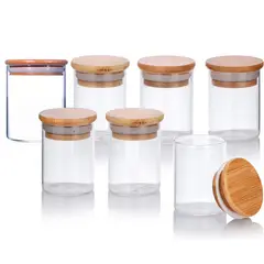 OEM - Frascos de Vidrio con Tapas de Bambú Set x 7