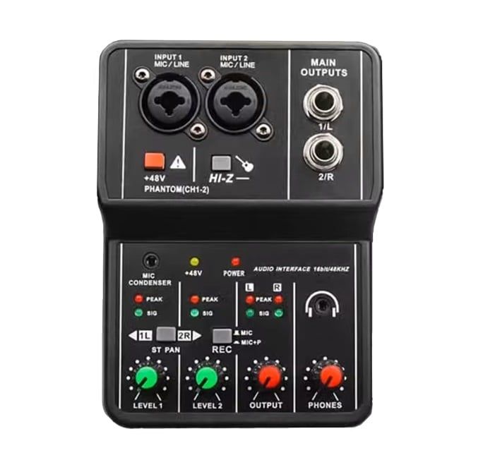 Mini mezcladora de audio profesional USB de 2 Canales