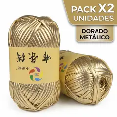 GENERICO - Pack x 2 Trapillo Dorado Brillante para Crochet y Manualidades / 2 Ovillos 100 gramos 45 metros