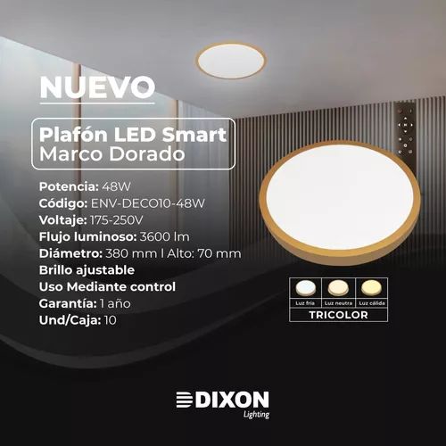Panel Plafon Led Smart 48W Deco Tricolor 3600Lm Dorado