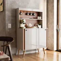 R&R MUEBLES - Aparador Moderno Amagi Blanco y Marrón