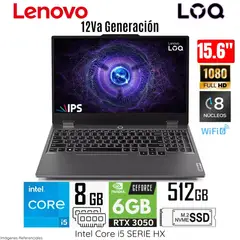 LENOVO - Laptop LOQ 15IAX9 Core I5 12450HX, RAM 8GB, SSD 512GB, RTX 3050 6GB, 15.6" FHD 144HZ