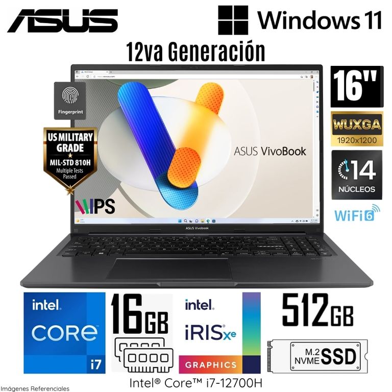 Laptop Vivabook X1605ZA-MB932 Intel Core i7-12700H 16GB RAM 512GB SSD 16 WUXGA IPS Indie Black