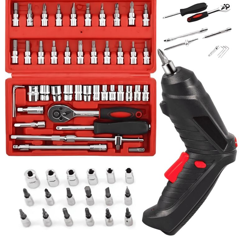 Destornillador Eléctrico + Set de Dados 46 Pzs – Combo Profesional