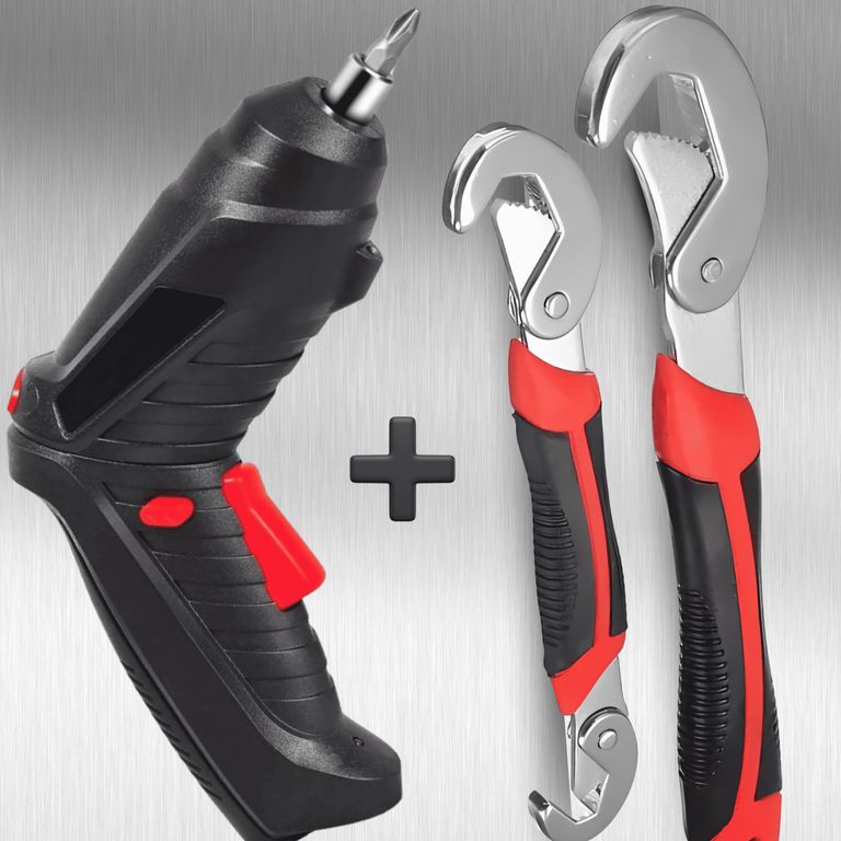 Destornillador Eléctrico + Llaves Francesas Herramientas Esenciales