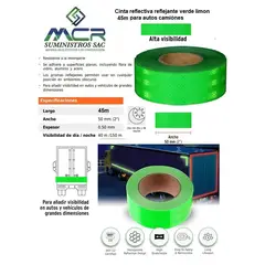 GENERICO - Cinta reflectiva reflejante verde limon fluorescente 45 m para autos, camiónes