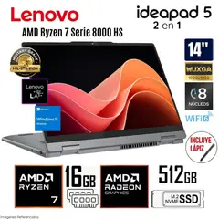 LENOVO - Laptop Ideapad 5 2 en 1 AMD Ryzen 7 8845HS 16GB LPDDR5 RAM 512GB SSD 14" WUXGA - 83DR005ULM