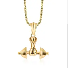 GENERICO - Collar Pendiente Mancuerna Mano Hombre Gym Fit Dorado