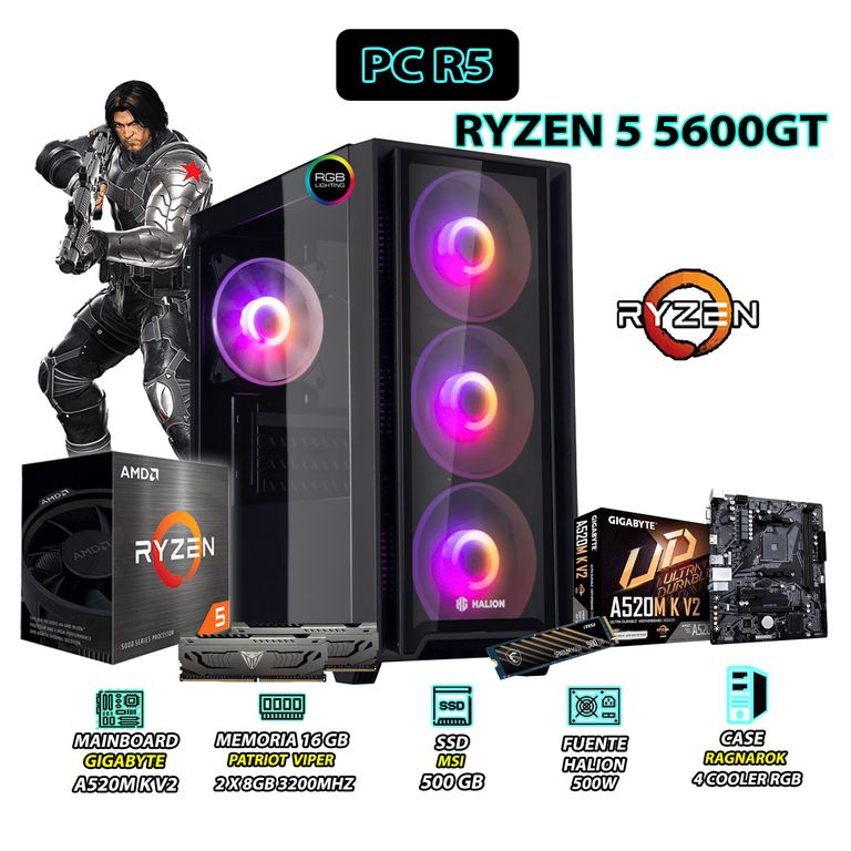 Computadora PC Ryzen 5 5600GT RAM 16GB DISCO SSD 500GB CON GRAFICOS RADEON