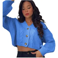 GENERICO - Chompa Mujer Hilo Trensa 359G-23 Color Celeste