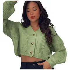 GENERICO - Chompa Mujer Hilo Trensa 359G-23 Color Verde