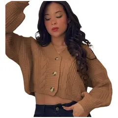 GENERICO - Chompa Mujer Hilo Trensa 359G-23 Color Caramelo