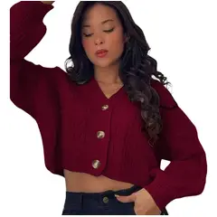 GENERICO - Chompa Mujer Hilo Trensa 359G-23 Color Guinda