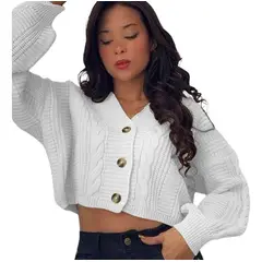 GENERICO - Chompa Mujer Hilo Trensa 359G-23 Color Perla