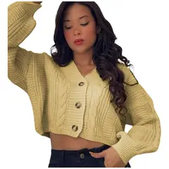 GENERICO - Chompa Mujer Hilo Trensa 359G-23 Color Vainilla