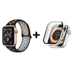 GENERICO - CORREA SILICON NEGRO 38 MM + BUMPER PARA APPLE WATCH TRANSPARENTE