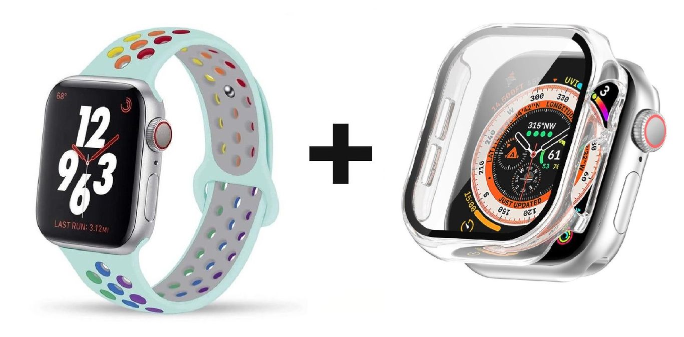 CORREA SILICON AZUL 38 MM + BUMPER PARA APPLE WATCH TRANSPARENTE