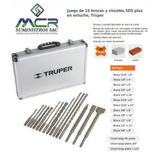 TRUPER - Juego con maleta de 15 brocas y cinceles SDS plus en estuche