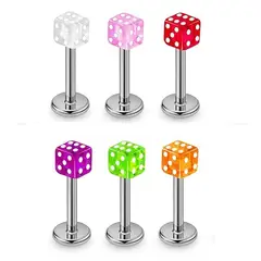 GENERICO - Set x 2 Piercings dado 8mm multiusos helix labret colores al azar