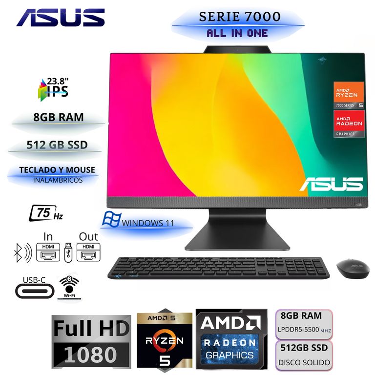 All in one Vivoaio 23.8" Windows 11 Home AMD Ryzen 5 7520U 8GB 512GB M3402