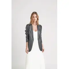 Velez - Vélez Blazer Astromelia Cuero Ovino Mujer Silueta Recta Negr
