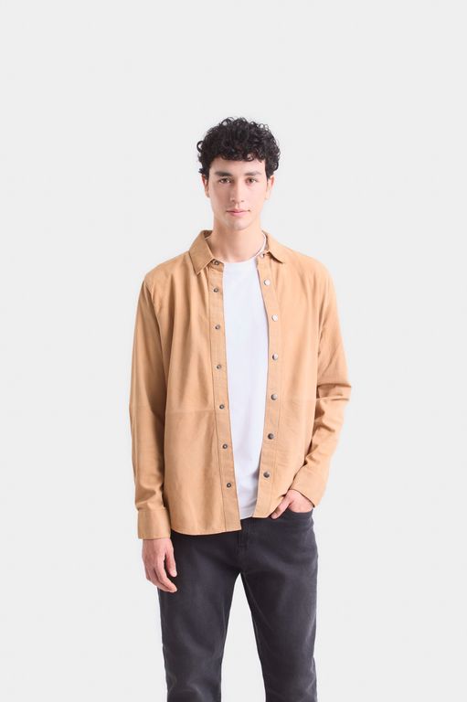 Vélez Camisa Manga Larga Para Hombre Gamuza Camel