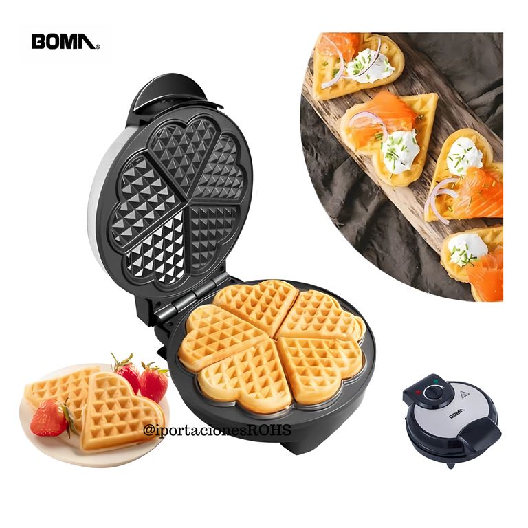 Waflera Prepara Wafles en Forma de Corazón BOMA