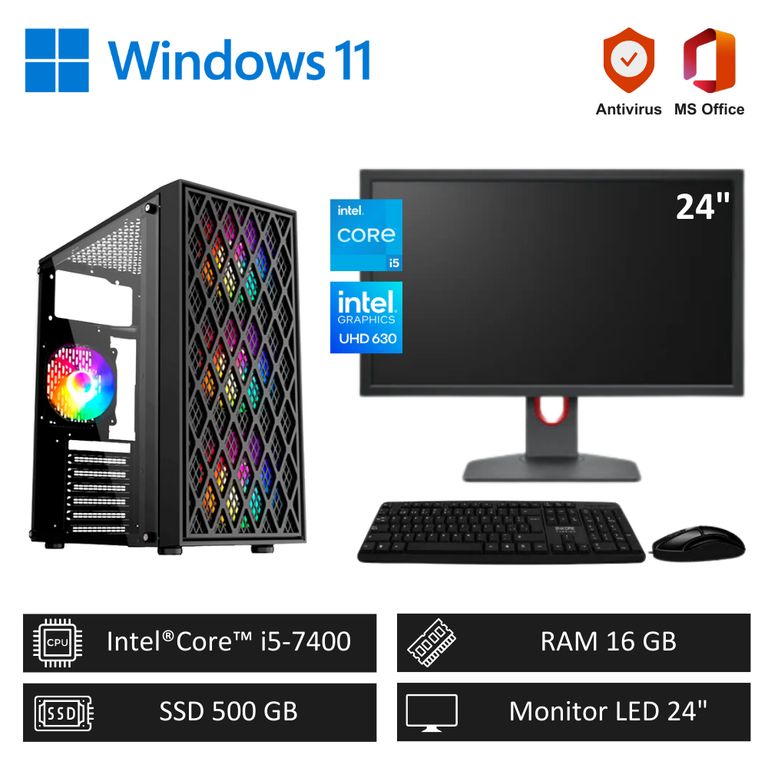 Computadora PC Core i5 16GB RAM 500GB SSD + Monitor LED 24 pulg