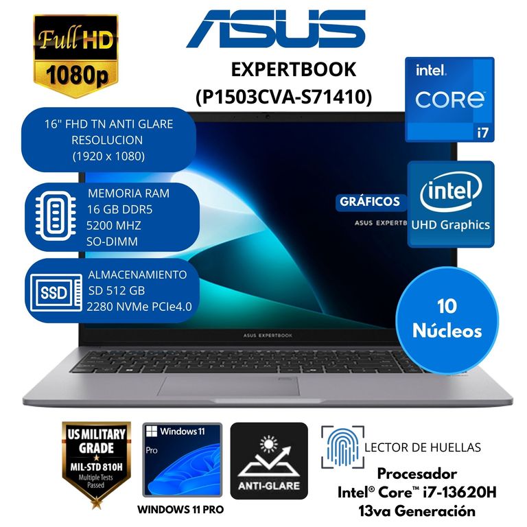 Laptop ExpertBook Intel Core i7 (P1503CVA-S71410) RAM 16 GB SSD 512GB 15.6 " FHD Windows 11 PRO