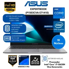 ASUS - Laptop ExpertBook Intel Core i7 (P1503CVA-S71410) RAM 16 GB SSD 512GB 15.6 " FHD Windows 11 PRO