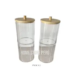 GENERICO - Organizador de acrilico de Algodones y maquillaje Porta algodones Bambú Pack x 2