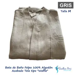 TOALLAS PERU DETALLES Y MAS - Bata de Baño Felpa 100% Algodón - Talla M Gris acabado tela Waffle