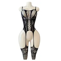 GENERICO - LENCERIA CORPORAL MALLA CATSUIT VESTIDO PORTALIGAS