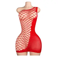 GENERICO - LENCERIA MALLA VESTIDO CORPORAL CATSUIT BRILLOS