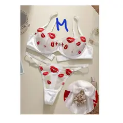 GENERICO - LENCERIA TANGA BRASIER DE ENCAJE BORDADO