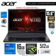 ACER - Laptop Gamer Nitro V15 ANV15-51-711U Intel Corei7-13°Gen 15.6" FHD 16GB RAM 512GB SSD RTX4050