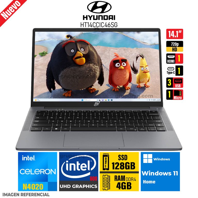 Laptop HT14CCIC46SG Intel Celeron N4020 Pantalla 141 HD RAM 4GB SSD 128GB