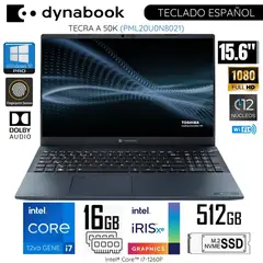DYNABOOK - Laptop Tecra A 50K PML20U0N8021 Intel Corei7-1260P 16GB RAM 512GB SSD 15.6" FHD WIND 10 PRO