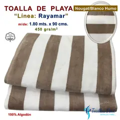 TOALLAS PERU DETALLES Y MAS - Toalla de Playa o Toallón: Nougat/Blanco_H - 100% Algodón 450 grs/m2