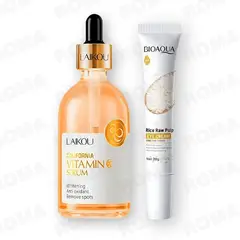 BIOAQUA - KIT SERUM VITAMINA C LAIKOU 100ML Y CREMA OJERAS ARROZ 20G