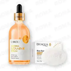BIOAQUA - KIT SERUM VITAMINA C LAIKOU 100ML Y JABÓN ACLARANTE ARROZ