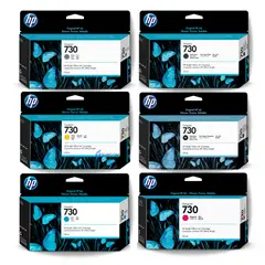 HP - Kit Tinta 730 300ml Mate Black Photo Black Gris Cian Magenta Yellow