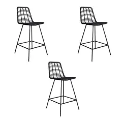 NIHM - Set x3 Silla Bar Mingo Rattan Negro 65 cm