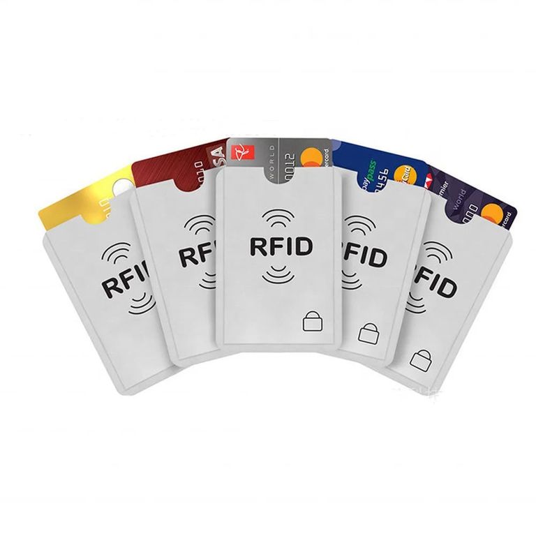 Pack x 5 Funda Protectora Tarjeta Crédito RFID Antirobo Plateado