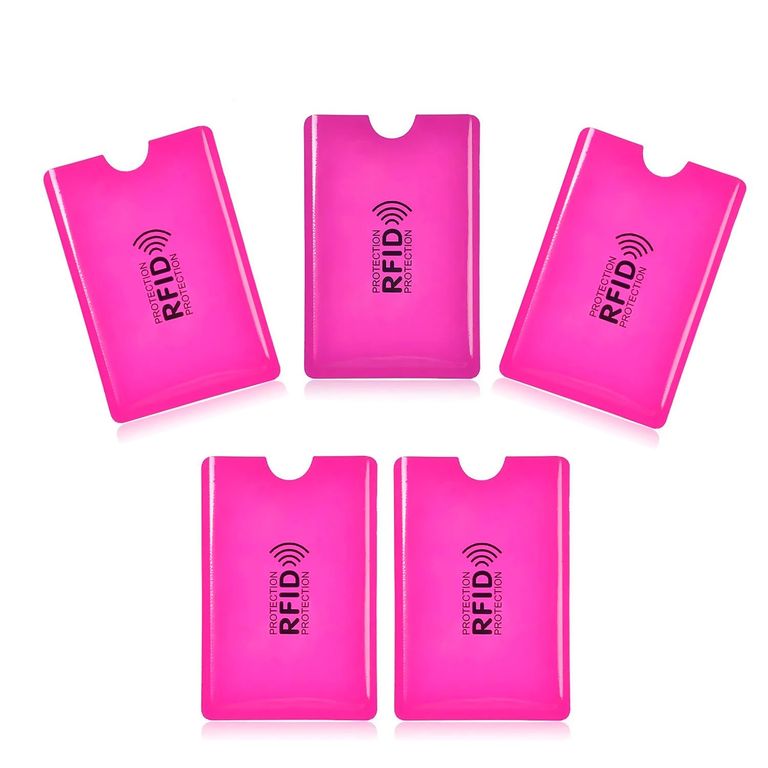 Pack x 5 Funda Protectora Tarjeta Crédito RFID Anti robo Rosado
