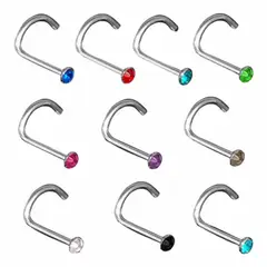 GENERICO - Set x 2 Piercing nariz nostril ganchito con strass colores al azar