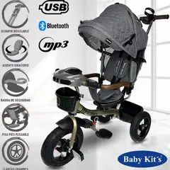 BABY KITS - Triciclo Guiador 5 en 1 FORT PREMIUM GOLD USB Gris