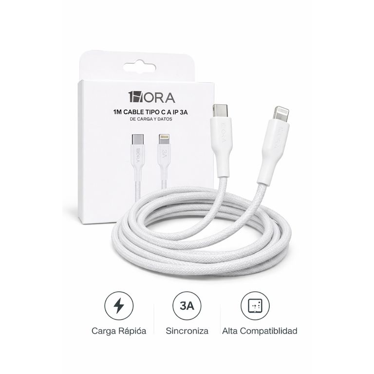 Cable 1HORA C a iPhone 3A Súper Resistente 1m